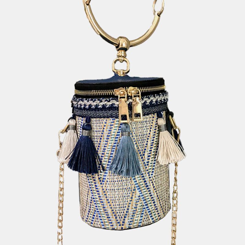 Dam Sommar Tofs Cha Halm Handväska Crossbody Bag Axelväska
