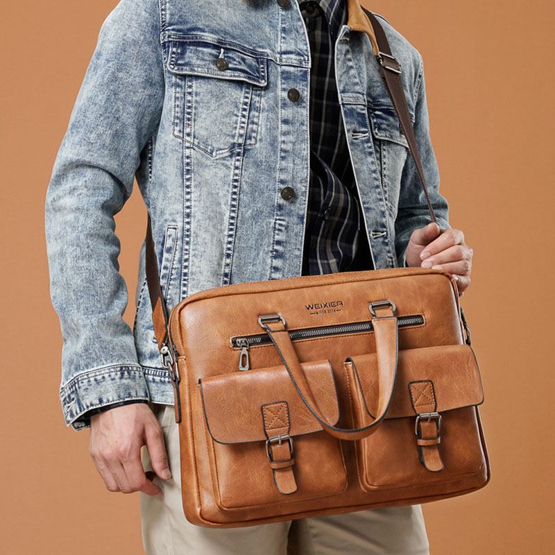 Dragkedja För Män Handväska Med Flera Fickor Stor Kapacitet Stöldskydd Retro 13.3 Tums Bärbar Portfölj Crossbody-väskor