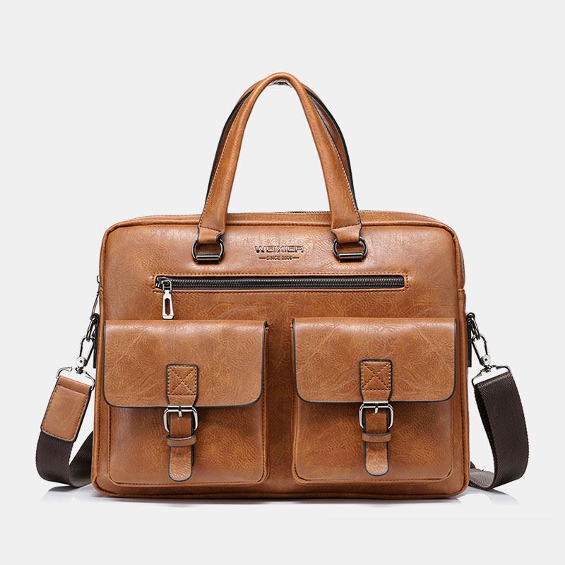Dragkedja För Män Handväska Med Flera Fickor Stor Kapacitet Stöldskydd Retro 13.3 Tums Bärbar Portfölj Crossbody-väskor