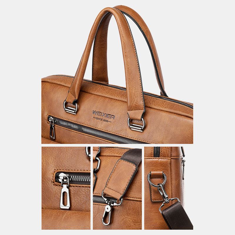 Dragkedja För Män Handväska Med Flera Fickor Stor Kapacitet Stöldskydd Retro 13.3 Tums Bärbar Portfölj Crossbody-väskor
