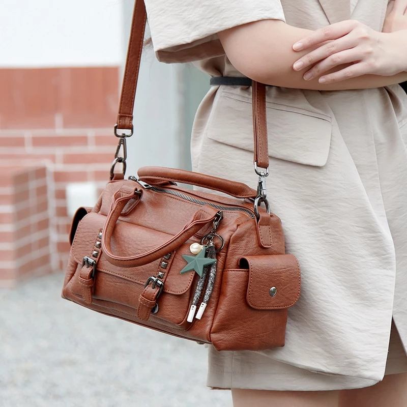 Femuddig Stjärnhänge För Kvinnor Stor Kapacitet Crossbody-väska Multi-pocket Mjukt Läder Axelväska Handväska