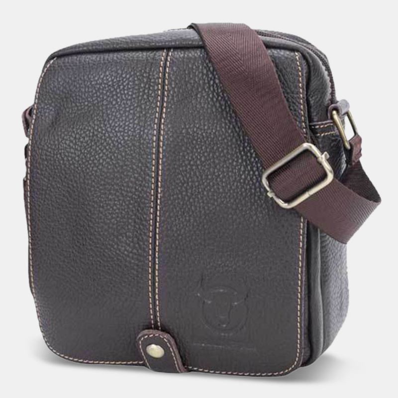 Första Lager Nöthud För Män Crossbody-väska Med Flera Fickor Retro Stor Kapacitet Baksida Stöldskyddsficka Axelväska