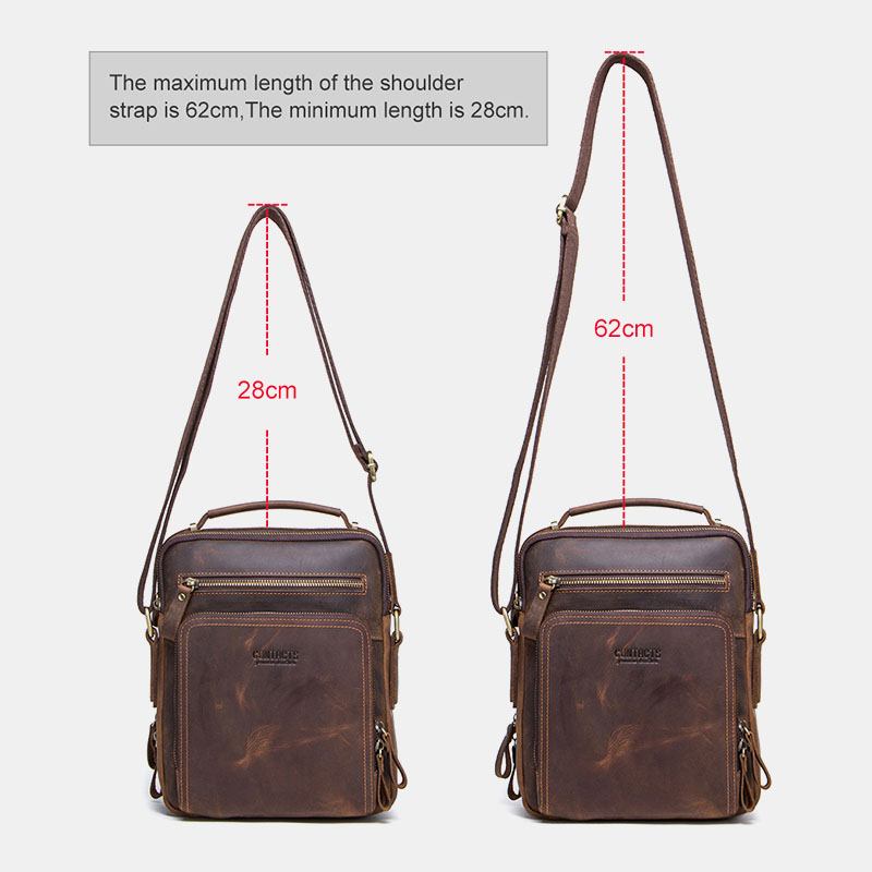 Herr Äkta Läder Multifunktion Multi-pocket Vintage Portföljer Messenger Bag Crossbody Bag Handväska