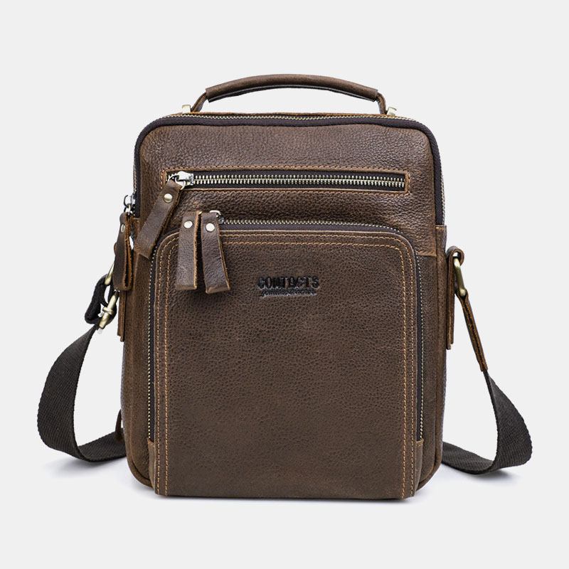 Herr Äkta Läder Multifunktion Multi-pocket Vintage Portföljer Messenger Bag Crossbody Bag Handväska