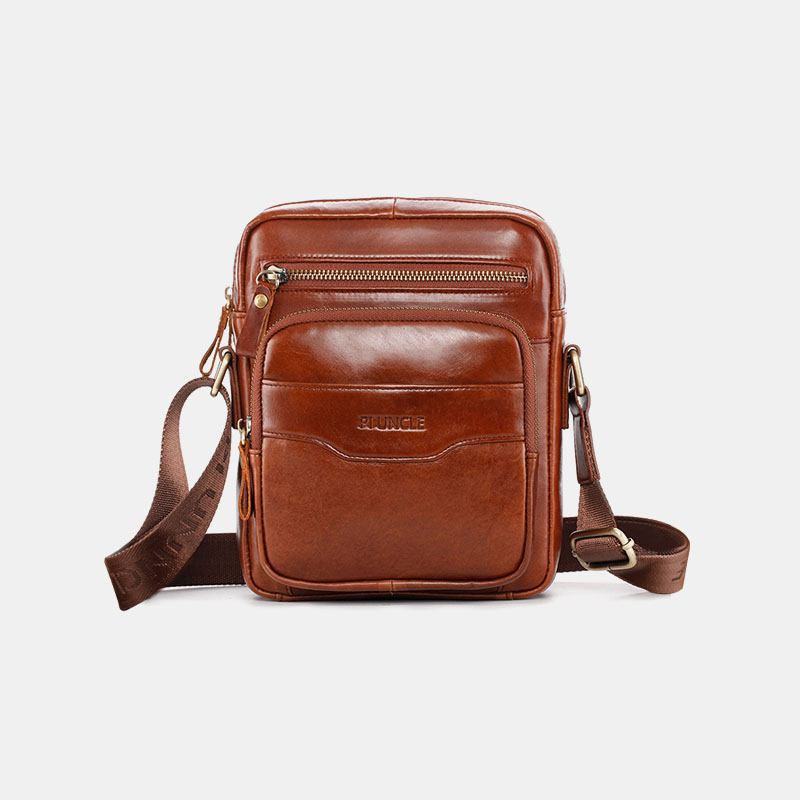 Herr Äkta Läder Multifunktions Retro Slitstark Handväska Med Stor Kapacitet Axelväska Cross Body Väska