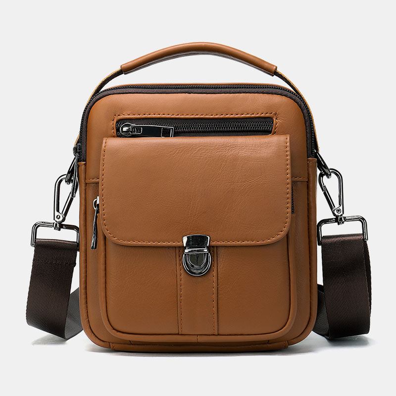Herr Äkta Läder Rygg Stöldskyddsficka Crossbody-väskor Retro Multi-pocket Slitsäker Messenger Bag Axelväska