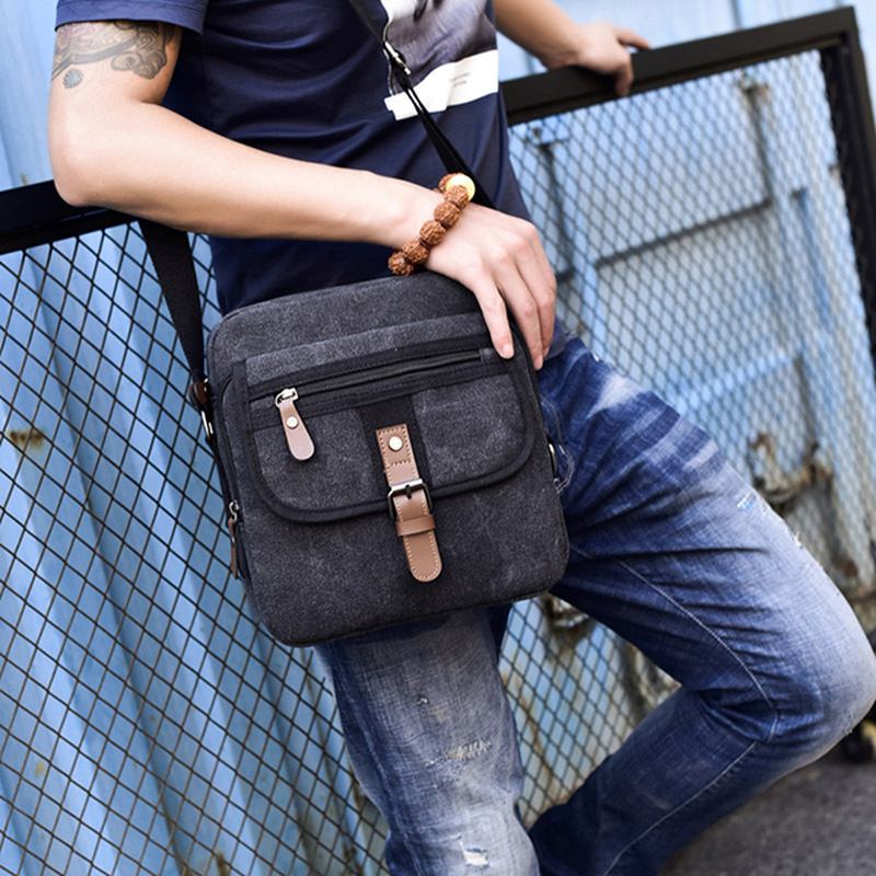 Herr Canvas Multifunktionell Vintage Crossbody Bag Axelväska Casual Business Travel Pack