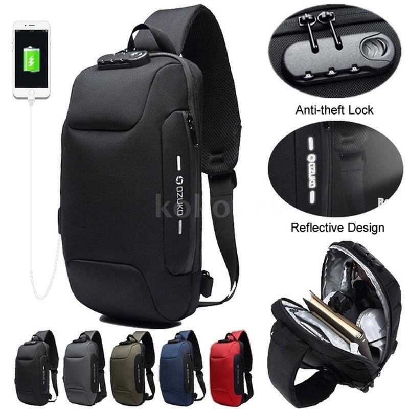 Herr Outdoor Usb Anti-thfet Multifunktionell Vattentät Bröstväska Med Stor Kapacitet