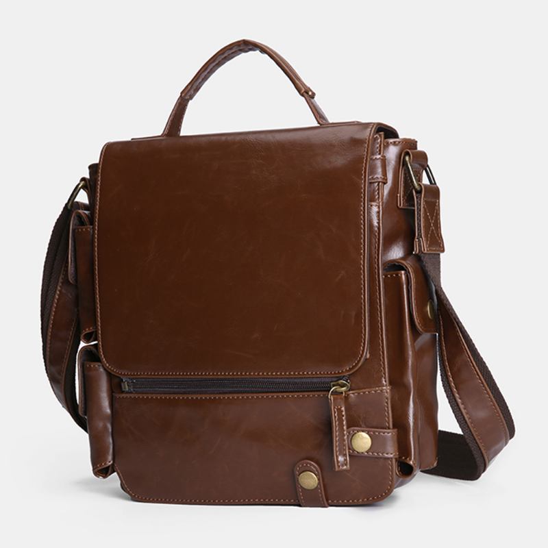 Herr Pu Läder Vintage Business Multifunktion Multi-card Slots Multi-fickor Crossbody Bag Axelväska