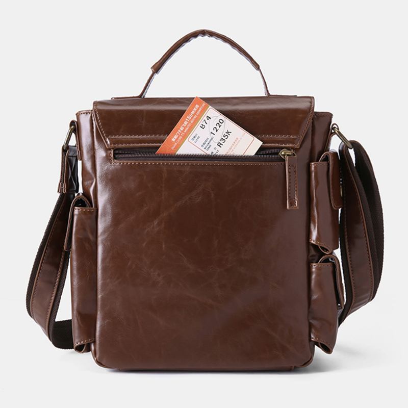 Herr Pu Läder Vintage Business Multifunktion Multi-card Slots Multi-fickor Crossbody Bag Axelväska
