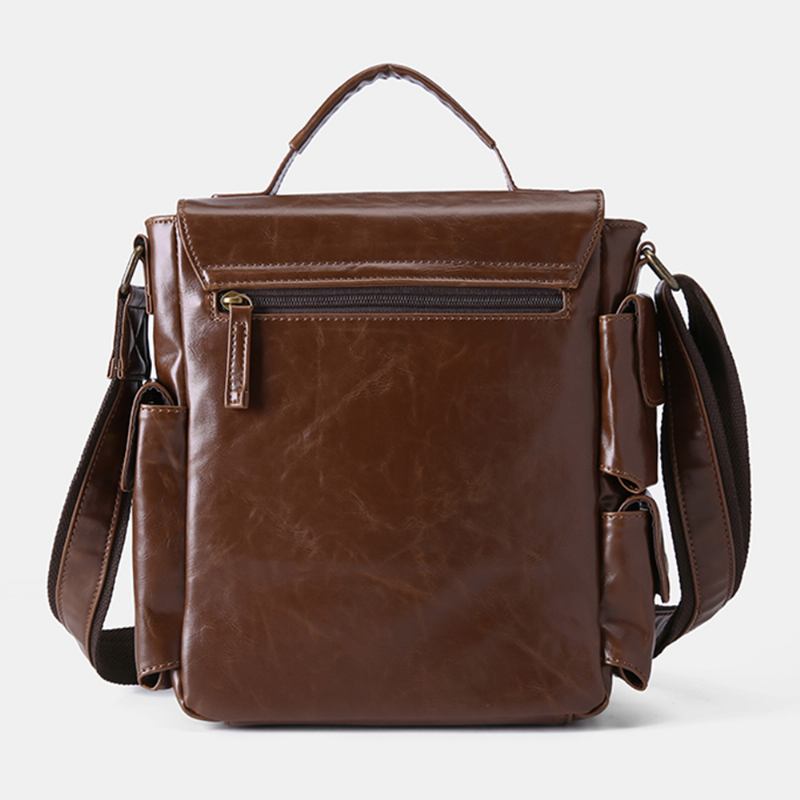 Herr Pu Läder Vintage Business Multifunktion Multi-card Slots Multi-fickor Crossbody Bag Axelväska