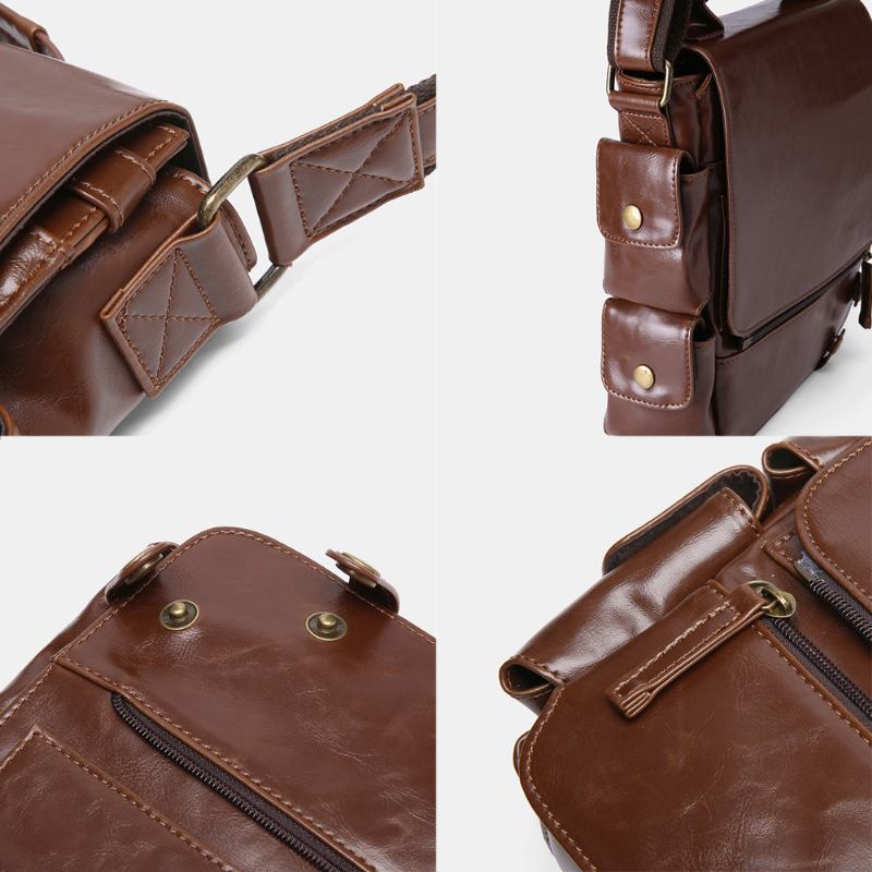 Herr Pu Läder Vintage Business Multifunktion Multi-card Slots Multi-fickor Crossbody Bag Axelväska