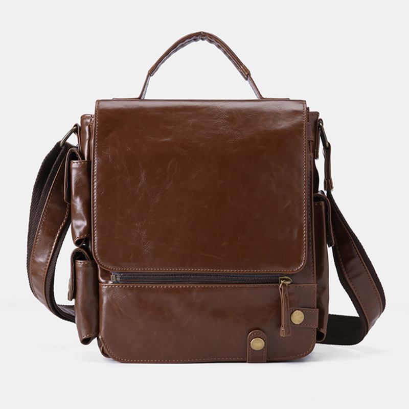 Herr Pu Läder Vintage Business Multifunktion Multi-card Slots Multi-fickor Crossbody Bag Axelväska