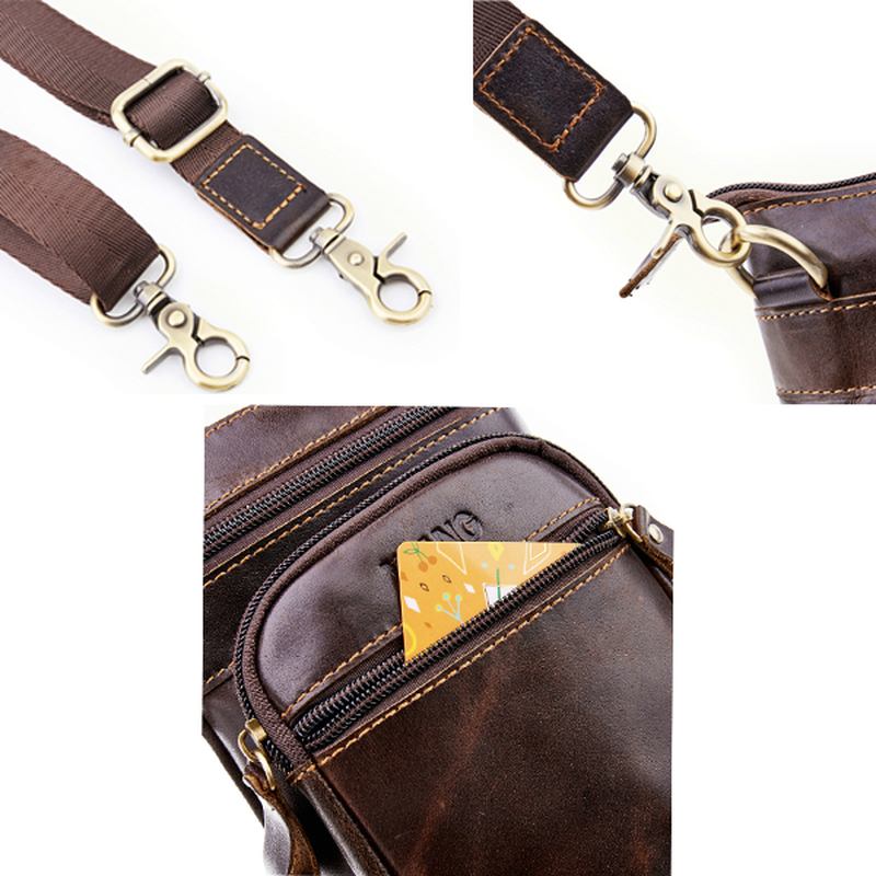 Herr Telefonväska Multifunktion Oljevax Crossbody Bag Midjeväska