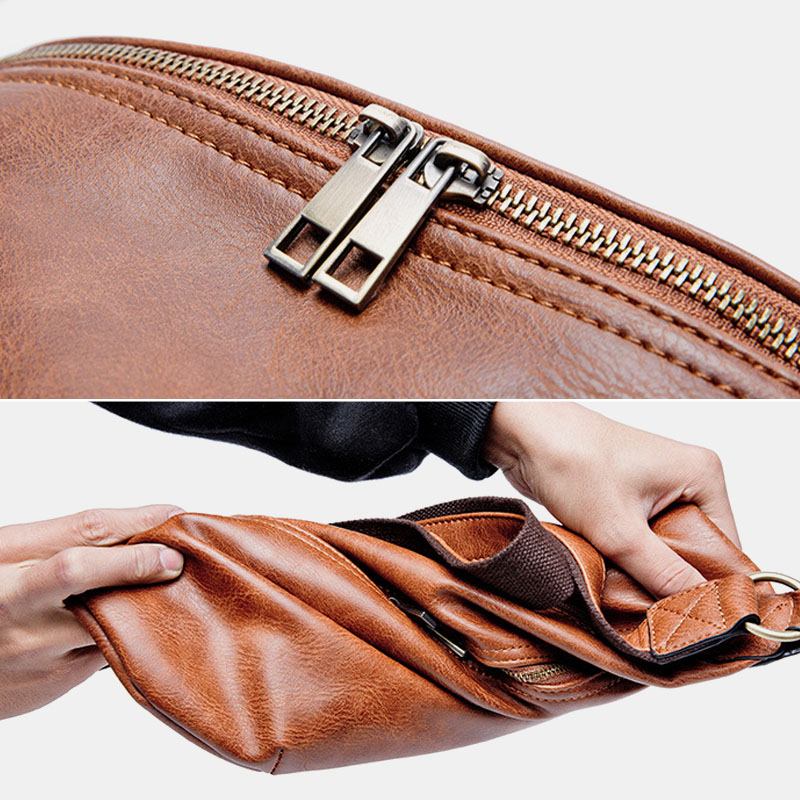 Herr Vattentät Crossbody-väska Med Stor Kapacitet Pu-läder Stöldskyddad Casual Midjeväska Bröstväska Axelväska