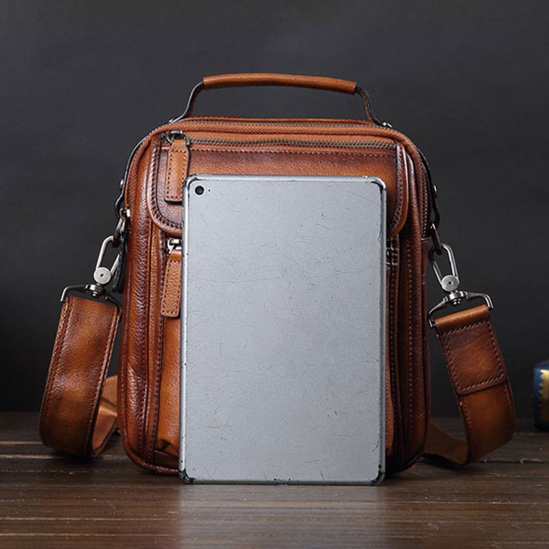 Herr Vintage Multi-pockets Anti-theft Crossbody Bag Multifunktion Vattentät Axelväska