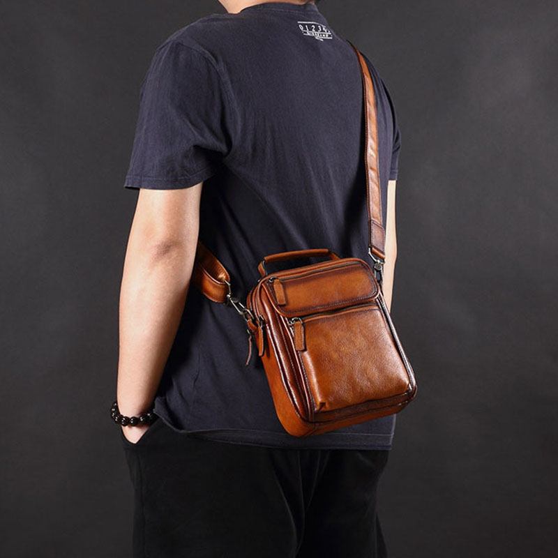 Herr Vintage Multi-pockets Anti-theft Crossbody Bag Multifunktion Vattentät Axelväska