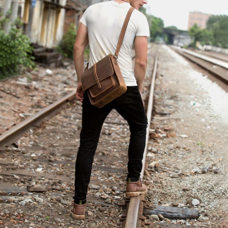 Herr Vintage Multifunktion Pu Läder Stor Kapacitet Flip Casual Crossbody Bag Axelväska