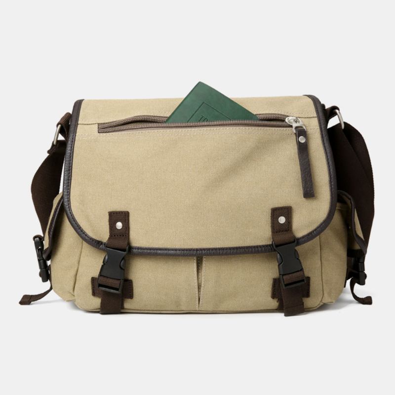 Herr Vintage Stor Kapacitet Slitstark Canvas Crossbody Bag Casual Axelväska