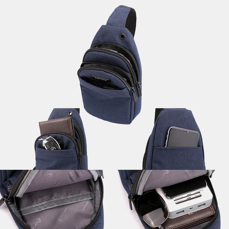 Hörlurshål För Män Med Stor Kapacitet Vattentät Crossbody-väska Med Flera Fickor