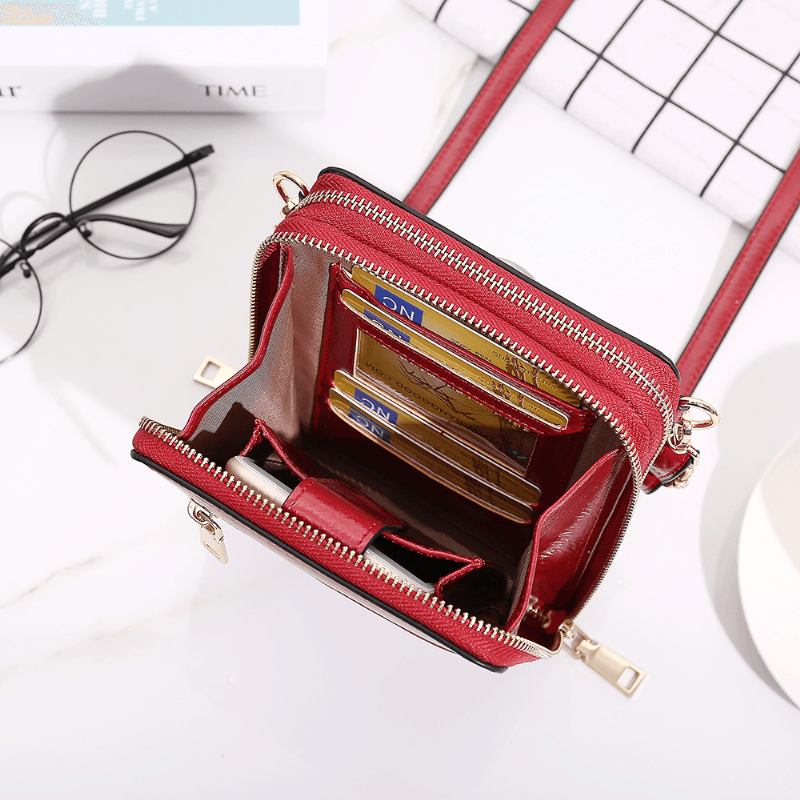 Kvinnlig Design Multifunktionstelefonväska Oil Wax Läder Crossbody-väska