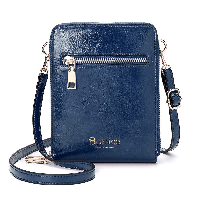 Kvinnlig Design Multifunktionstelefonväska Oil Wax Läder Crossbody-väska