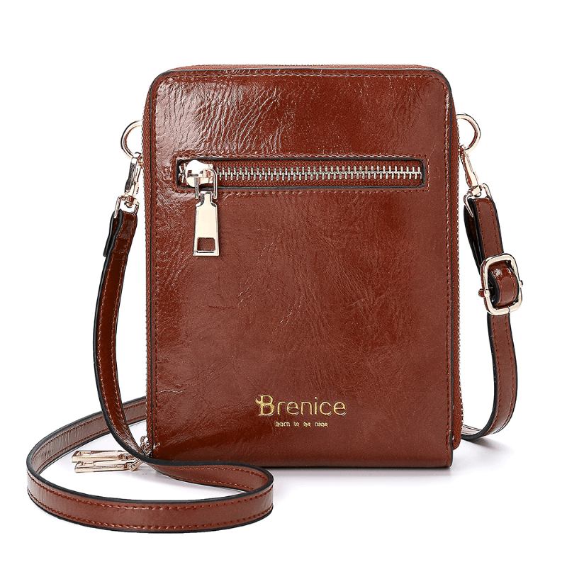 Kvinnlig Design Multifunktionstelefonväska Oil Wax Läder Crossbody-väska