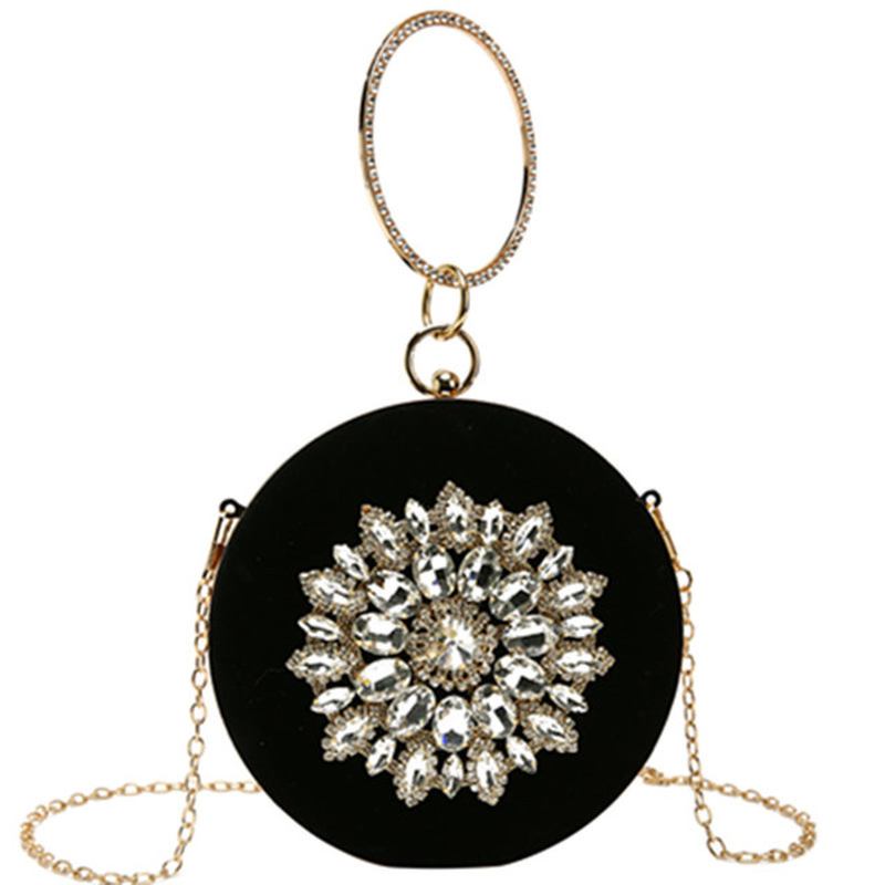 Kvinnlig Liten Väska Ny Mode Rhinestones Wild Shoulder Bag Chain Slung Small Rund Bag Daily Party