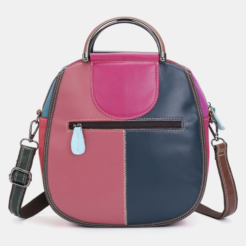 Kvinnor Circle Äkta Läderväska Patchwork Crossbody-väska Handväska Axelväska