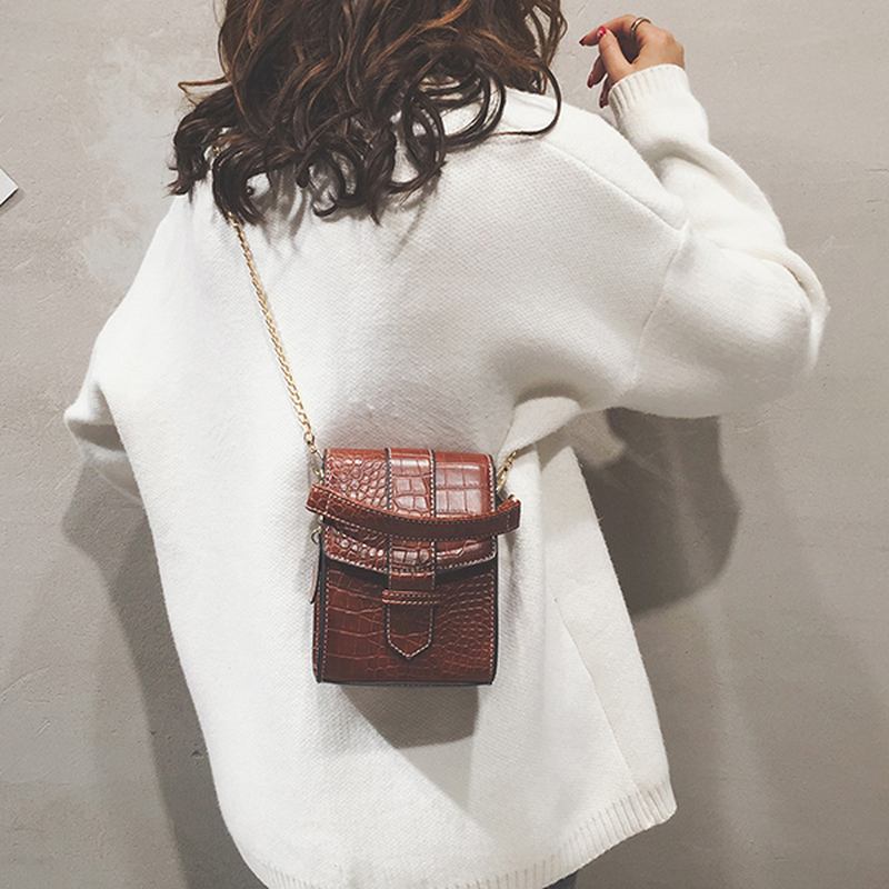 Kvinnor Crocodile Mönster Chain Telefonväska Crossbody Bag