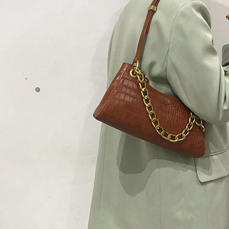 Kvinnor Crocodile Pattern Elegant Chain Axelväska Crossbody Bag