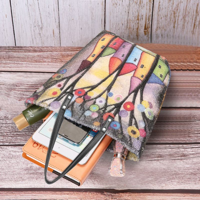 Kvinnor Färgglad Diy Lamm Hårväska Tote Bag Axelväska