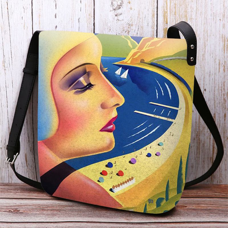 Kvinnor Filtkonstmålning Tecknad Figurtryck Personlighet Crossbody-väska Axelväska