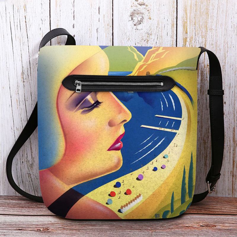 Kvinnor Filtkonstmålning Tecknad Figurtryck Personlighet Crossbody-väska Axelväska