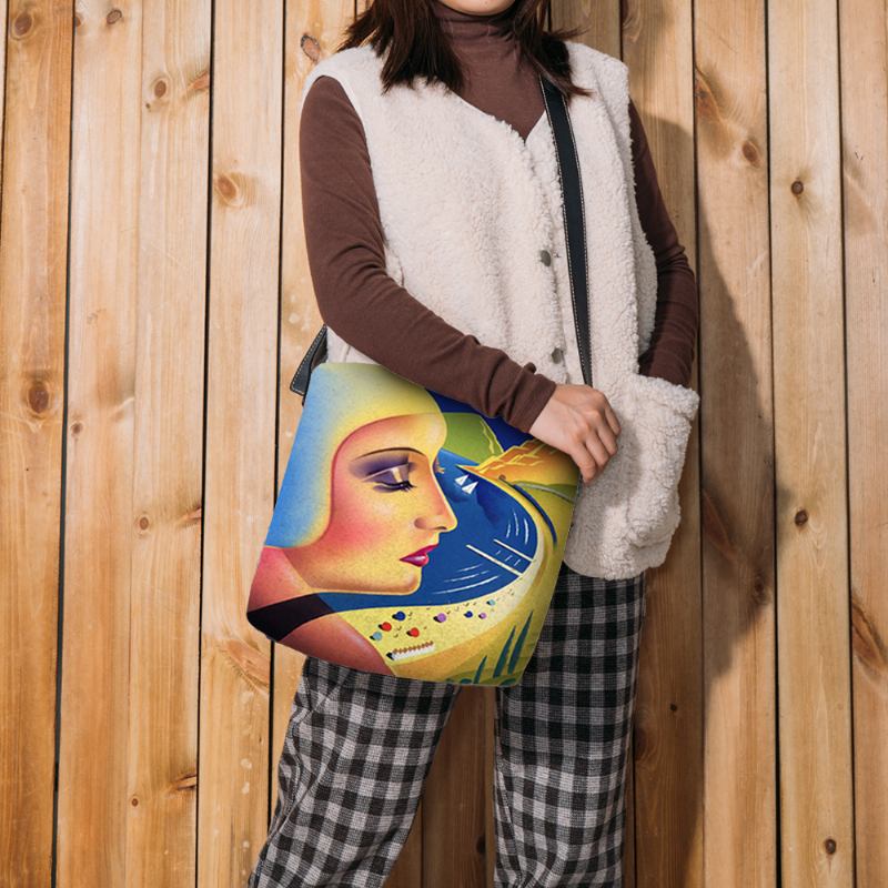 Kvinnor Filtkonstmålning Tecknad Figurtryck Personlighet Crossbody-väska Axelväska
