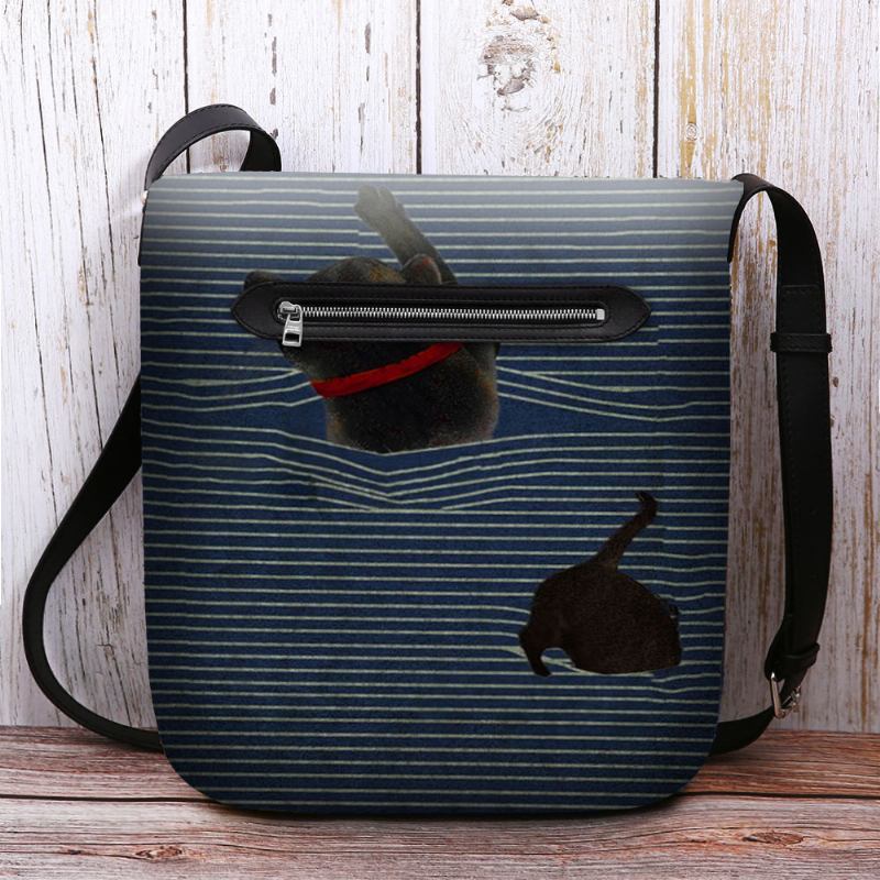Kvinnor Kändes Söt Casual Cartoon Katt Stripes Mönster Crossbody Bag Axelväska