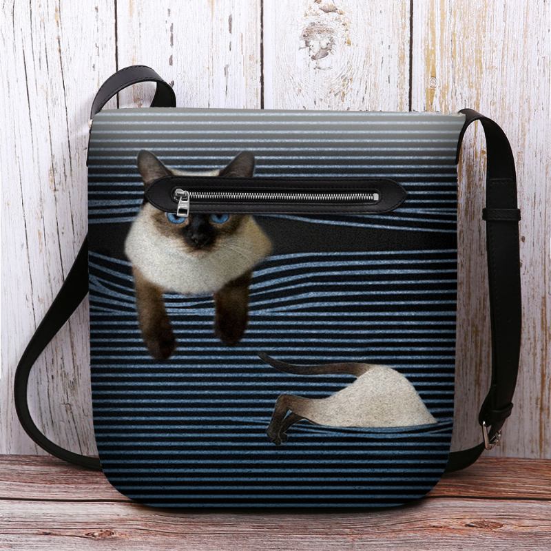 Kvinnor Kändes Söt Tecknad Katt Ränder Mönster Multi-carry Crossbody Bag Axelväska