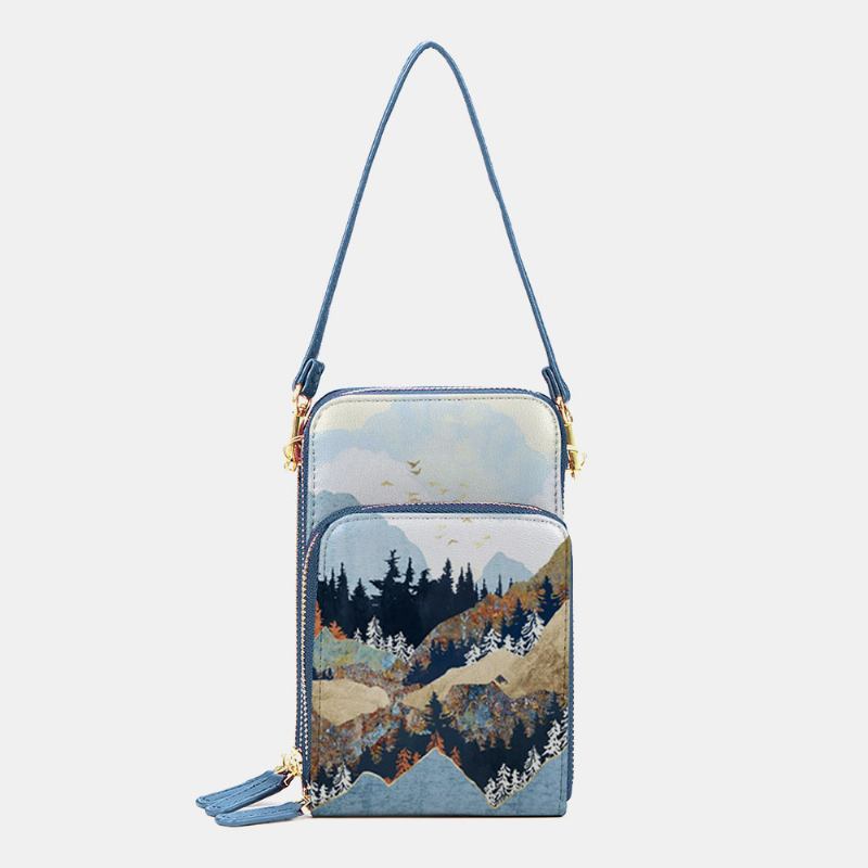 Kvinnor Konstläder Dam Mountain Treetop Med Tryck Bag 6.3 Tums Telefonväska Crossbody Bag