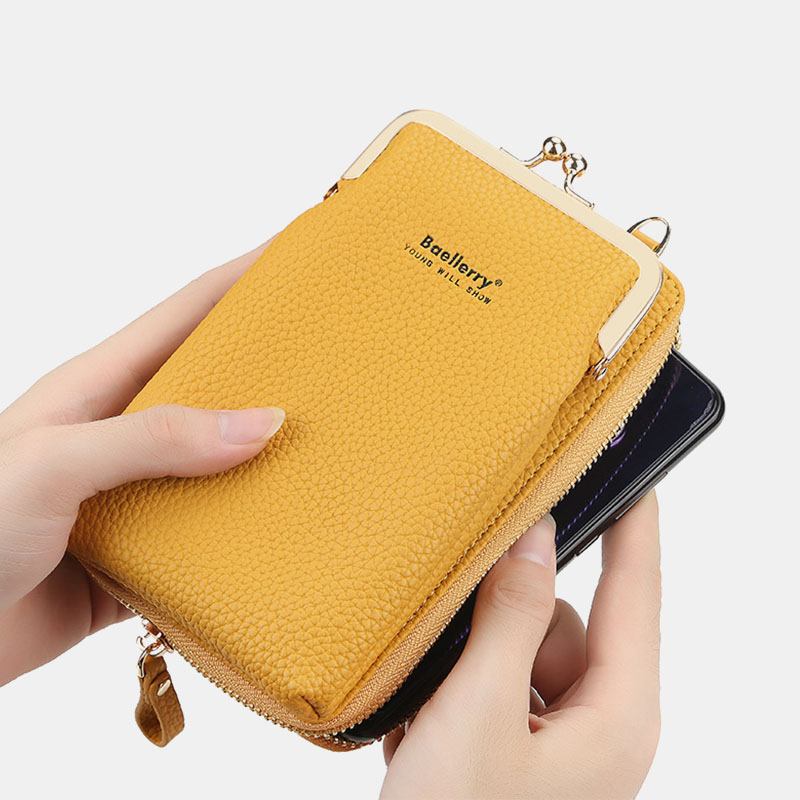 Kvinnor Litchi-mönster 6 Kortplatser 6.5 Tums Telefonväska Crossbody-väska