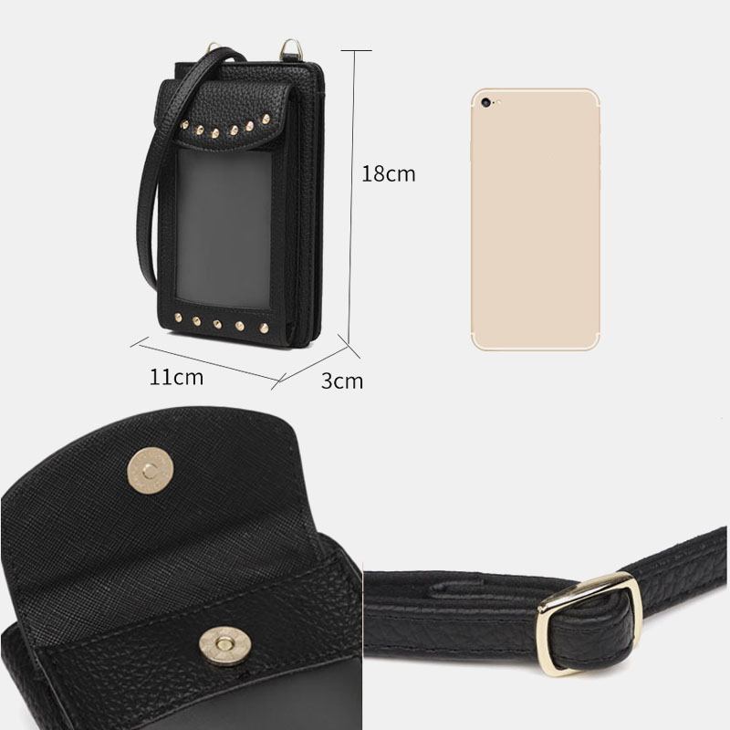 Kvinnor Pekskärm 6.3 Tums Telefonhållare 10 Kortplats Nit Crossbody Väska Plånbok