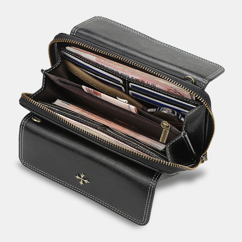 Kvinnor Pu Läder Cross Blommor Tofs Stor Kapacitet Multi-card Slot Telefonväska Crossbody Bag Axelväska