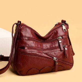 Kvinnor Pu-läder Stor Kapacitet Multi-pocket Stöldskydd Retro Casual Crossbody-väskor Axelväska