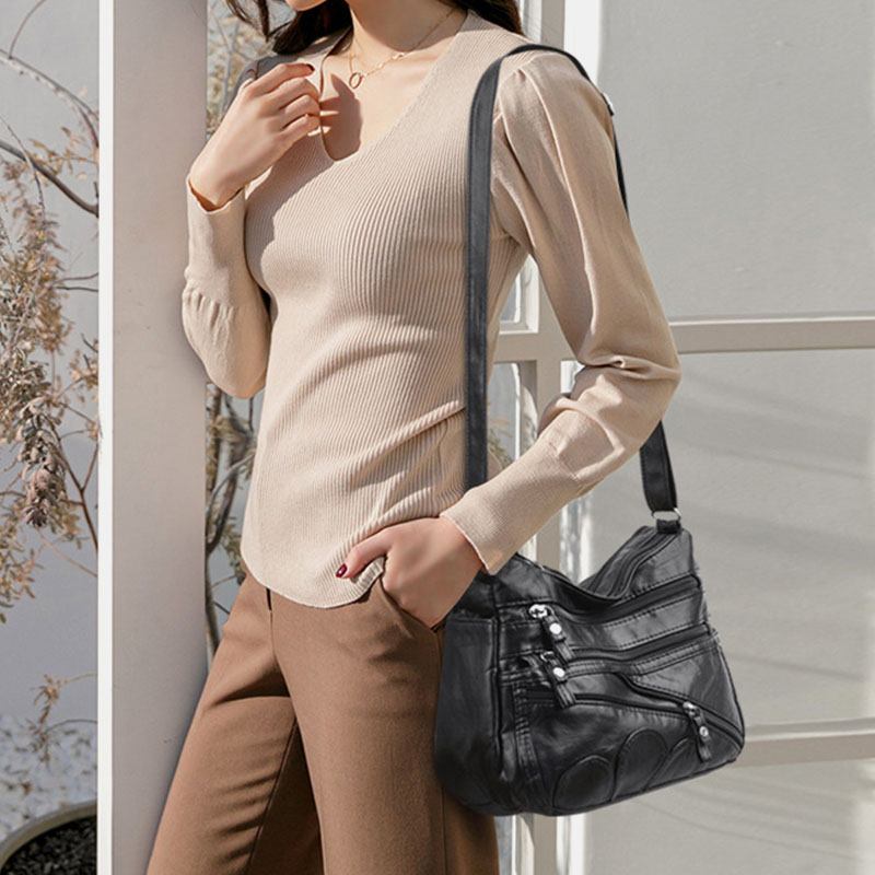 Kvinnor Pu-läder Stor Kapacitet Multi-pocket Stöldskydd Retro Casual Crossbody-väskor Axelväska