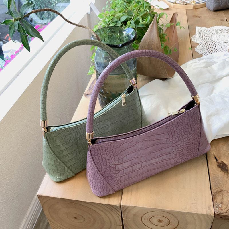 Kvinnor Solid Crocodile Mönster Satchel Axelväska