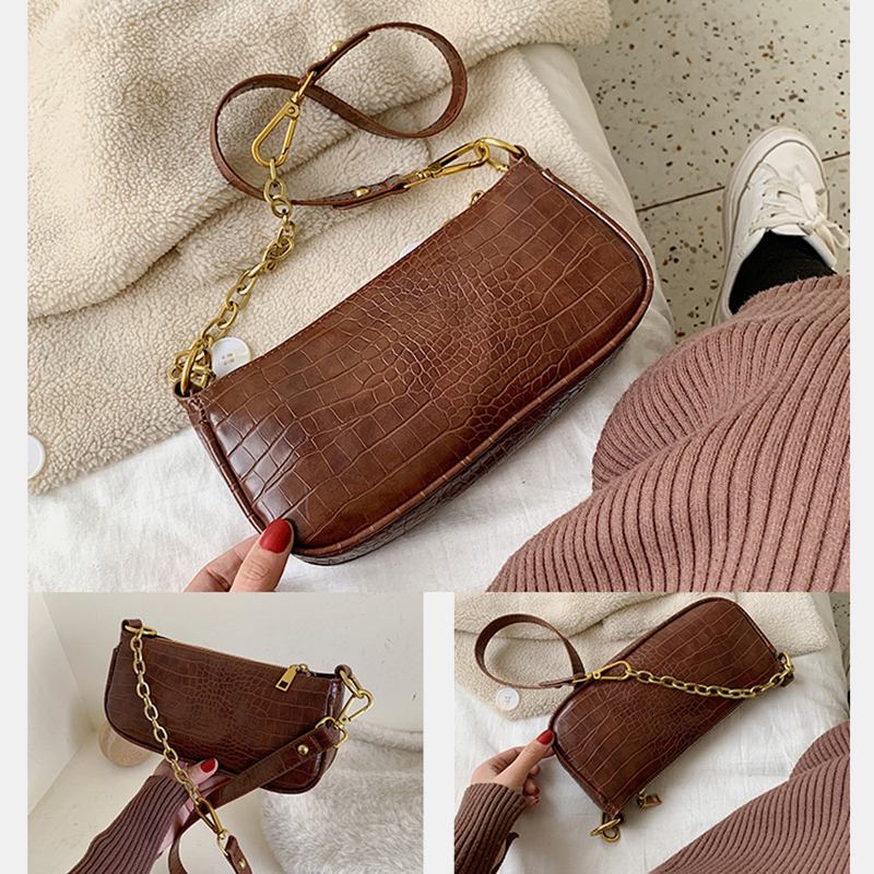 Kvinnor Solid Krokodil Mönster Axelväska Crossbody Väska