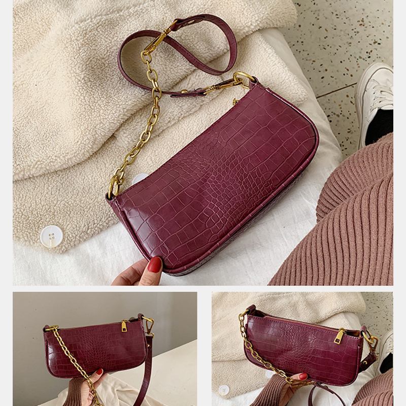 Kvinnor Solid Krokodil Mönster Axelväska Crossbody Väska
