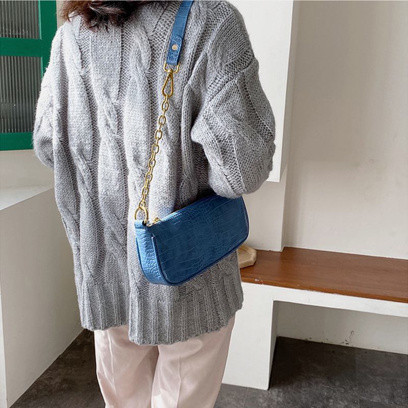 Kvinnor Solid Krokodil Mönster Axelväska Crossbody Väska