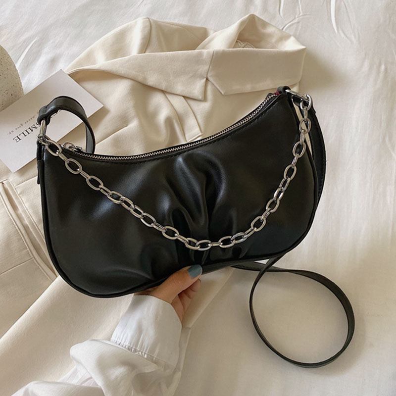 Kvinnor Solid Mode Cha Satchel Axelväska Crossbody Bag