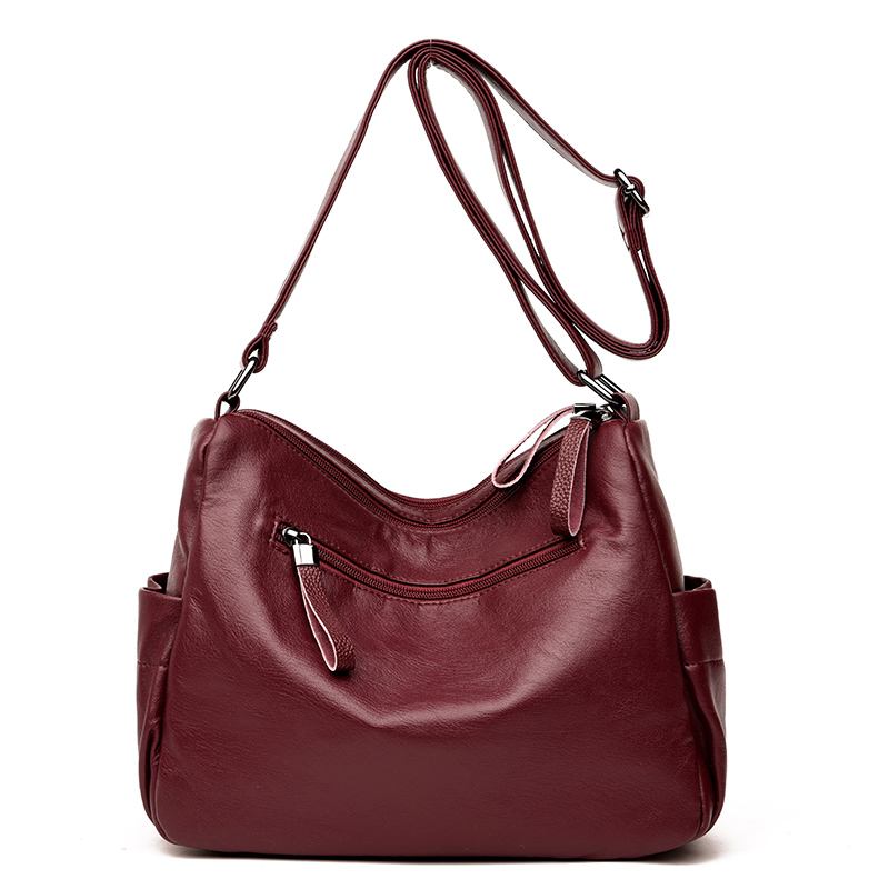 Kvinnor Solid Multi-slot Mjukt Läder Crossbody-väska Fritidssömnad Messenger Bag