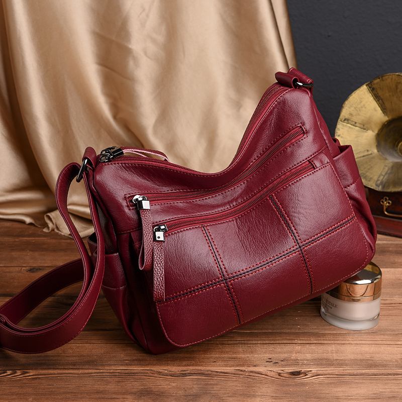Kvinnor Solid Multi-slot Mjukt Läder Crossbody-väska Fritidssömnad Messenger Bag